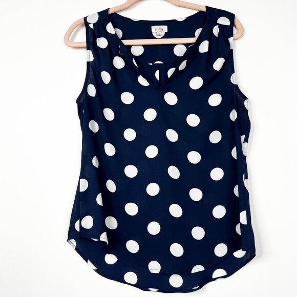 2/$30 Pixley Polkadot Sleeveless Blouse Split Neck Navy Small #8993 - Picture 1 of 7